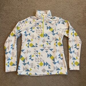 Eddie Bauer Blue and Green Geometric Fleece Pullover